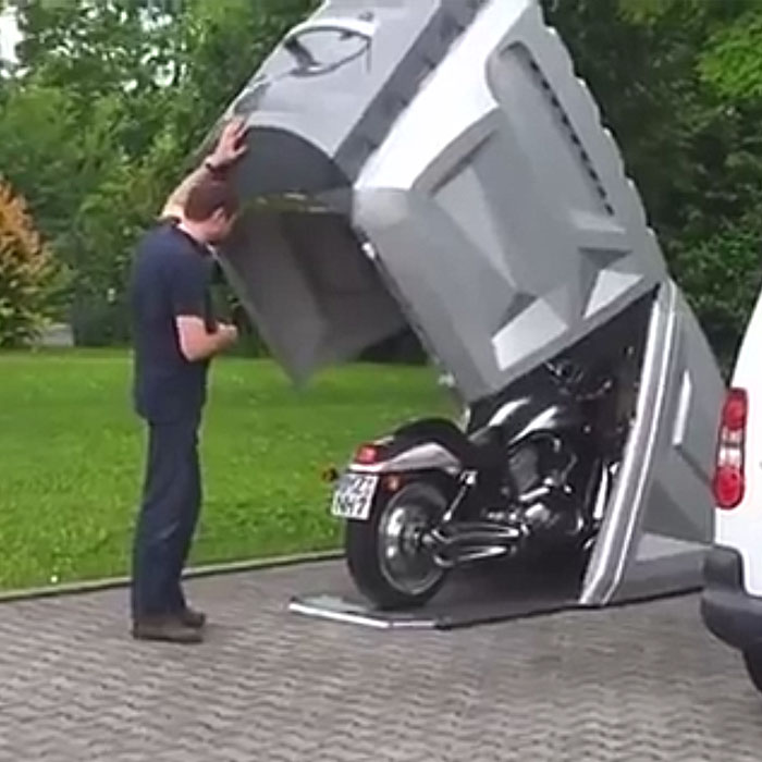This motorcycle garage is easy to install and very strong
