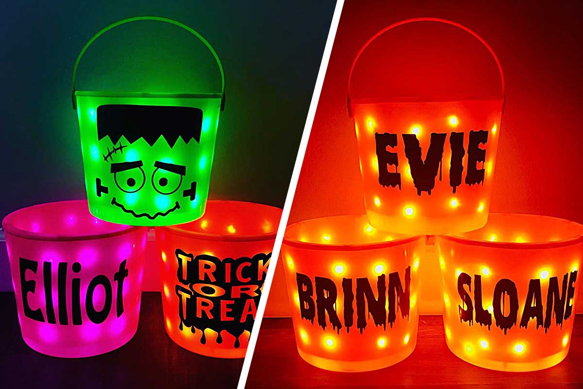 5 Plastic Halloween Treat Buckets Lighted 