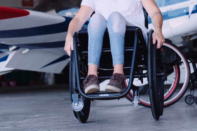 The Revolve Air portable wheelchair folds into a cabin luggage size