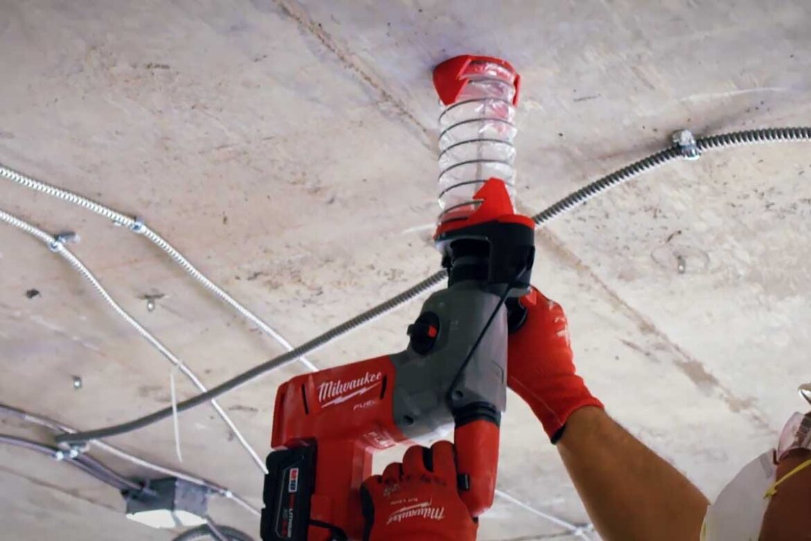 Mess-free drilling without vacuum when Milwaukee dust trap is attached