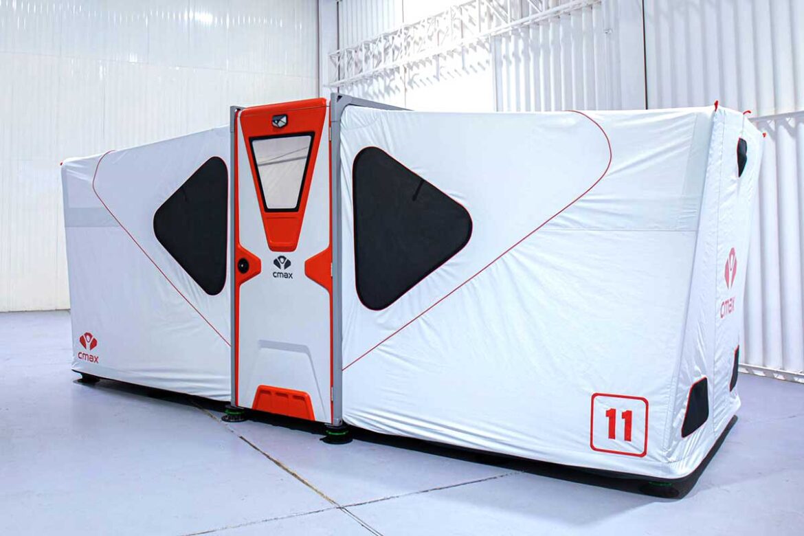 Cmax Foldable Mobile Housing unit deployed in an outdoor setting.