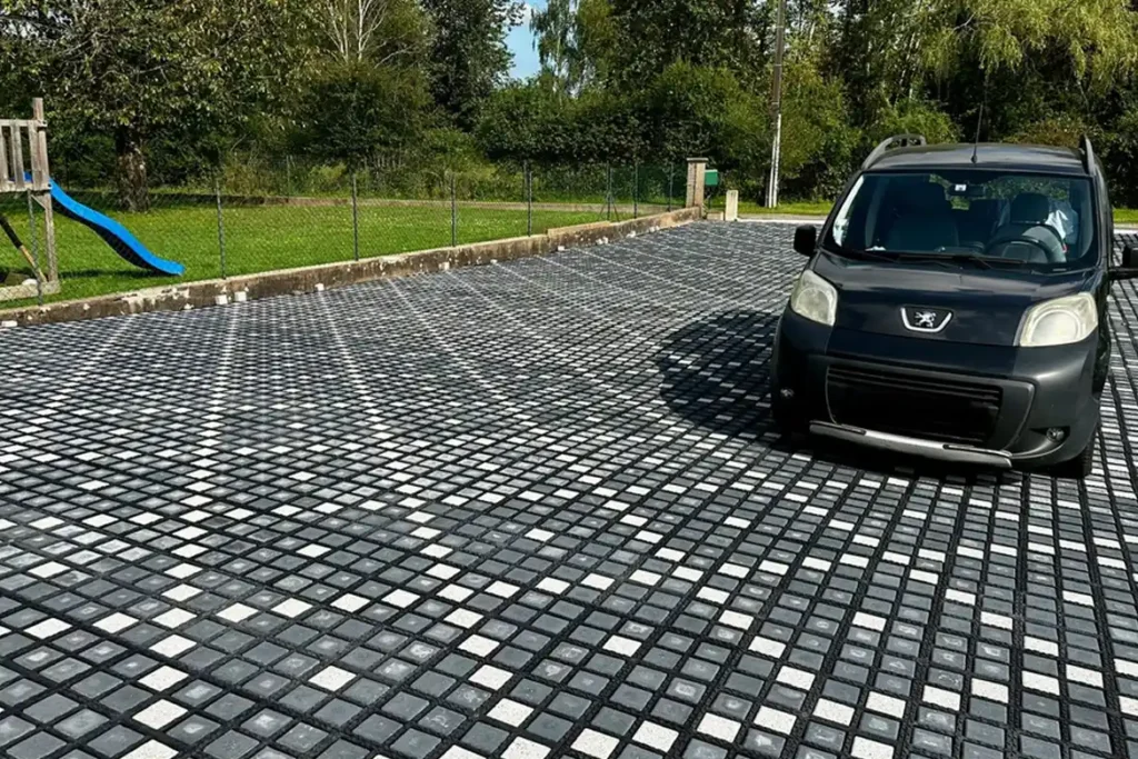 A driveway built from recycled plastic waste instead of concrete.