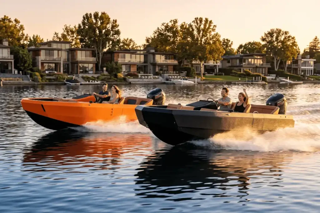 Amphibious vehicle floating as a 19-foot boat.