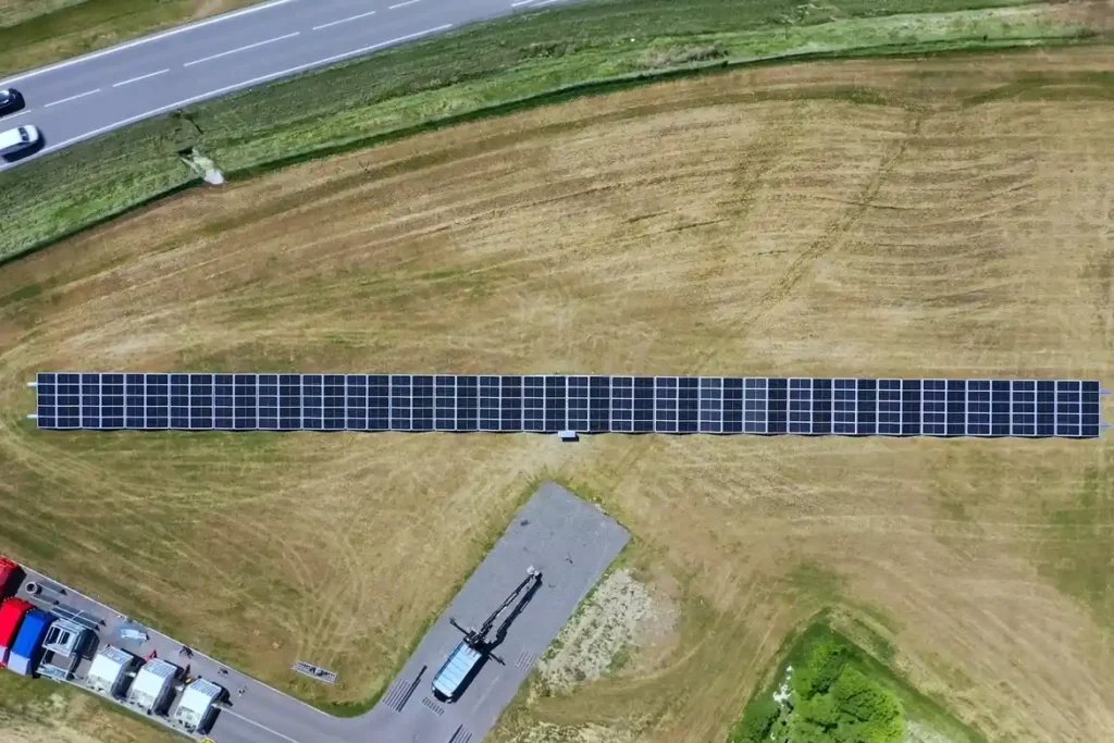 The deployed solar panels covering approximately 720 square meters.