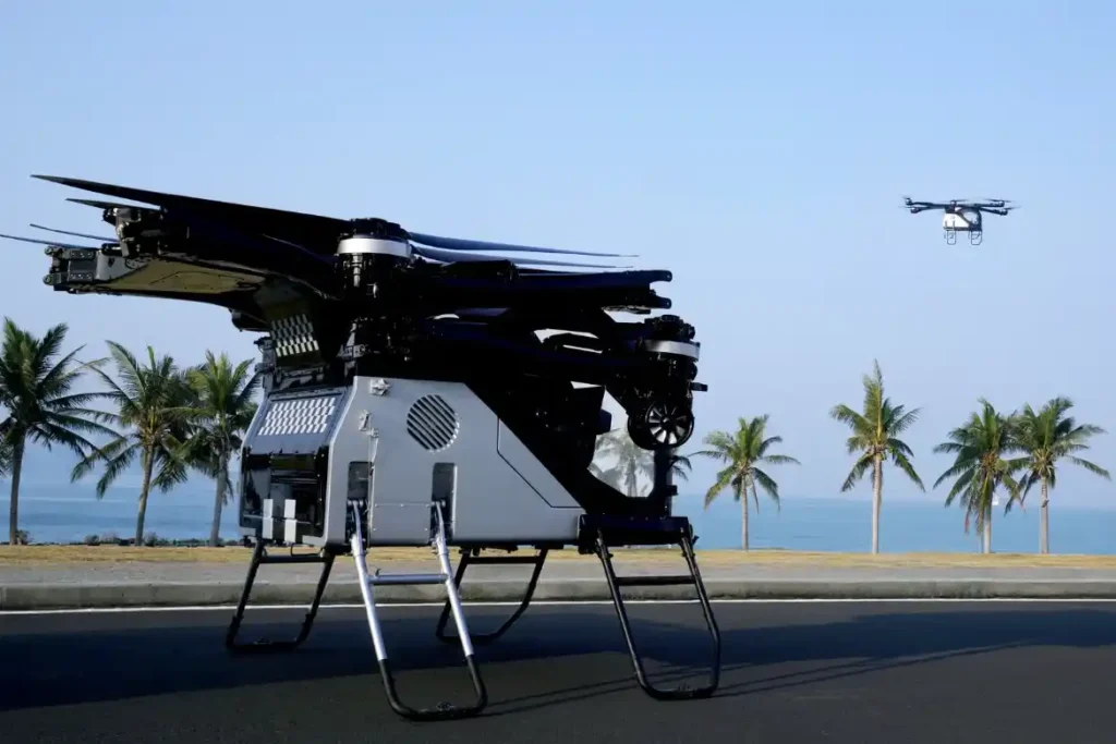 Six-Rotor Electric Aircraft — The two-seat aircraft features six rotors and foldable arms and blades.